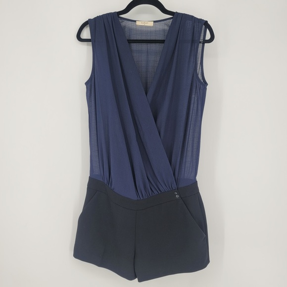 ba&sh Blue Black Faux Wrap Romper Sz 0 - Picture 1 of 4